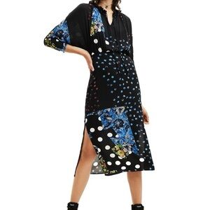 NWT Desigual M. Christian Lacroix Polka Dot Floral Cutout Midi Dress L / US M